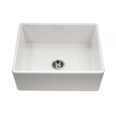 Houzer Platus White Fireclay Apron Front Farmhouse Single Bowl Kitchen Sink